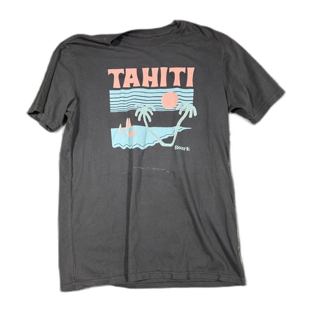 Roark Tahiti Garment Dyed Premium Graphic Tee Charcoal Gray Mens Medium M